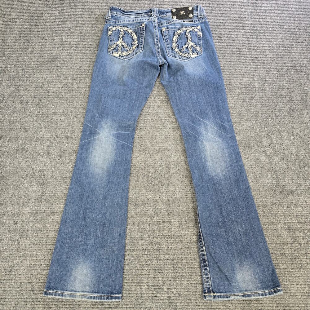 Miss Me Bootcut Jeans Womens 28x33 Blue Peace Sign Embellished